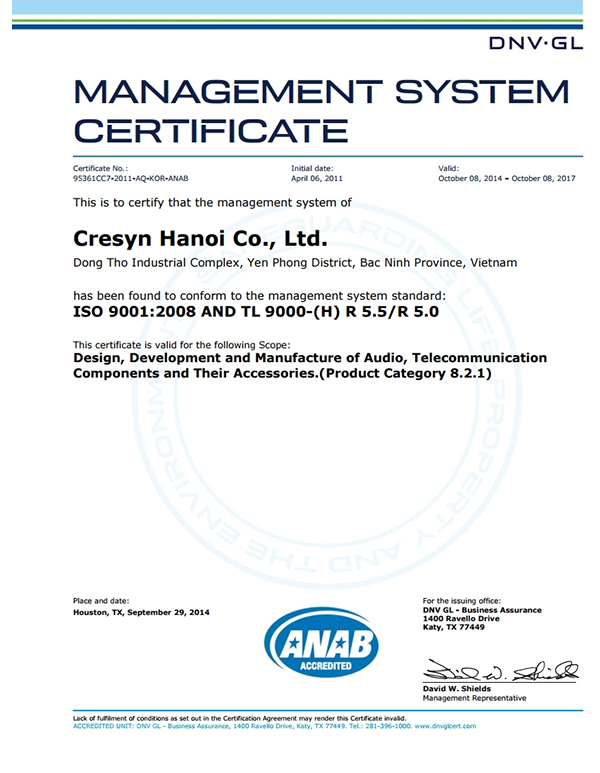 크레신-TL9000(품질)-인증서(CH)